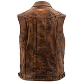 Distressed Brown Outerwear Genuine Sheepskin Leather Vest Coat For Men